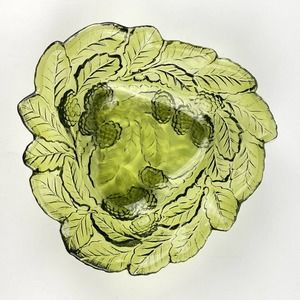 Indiana Glass Green Berry Leaf Dish Candy Bowl Loganberry Carnival Vintage